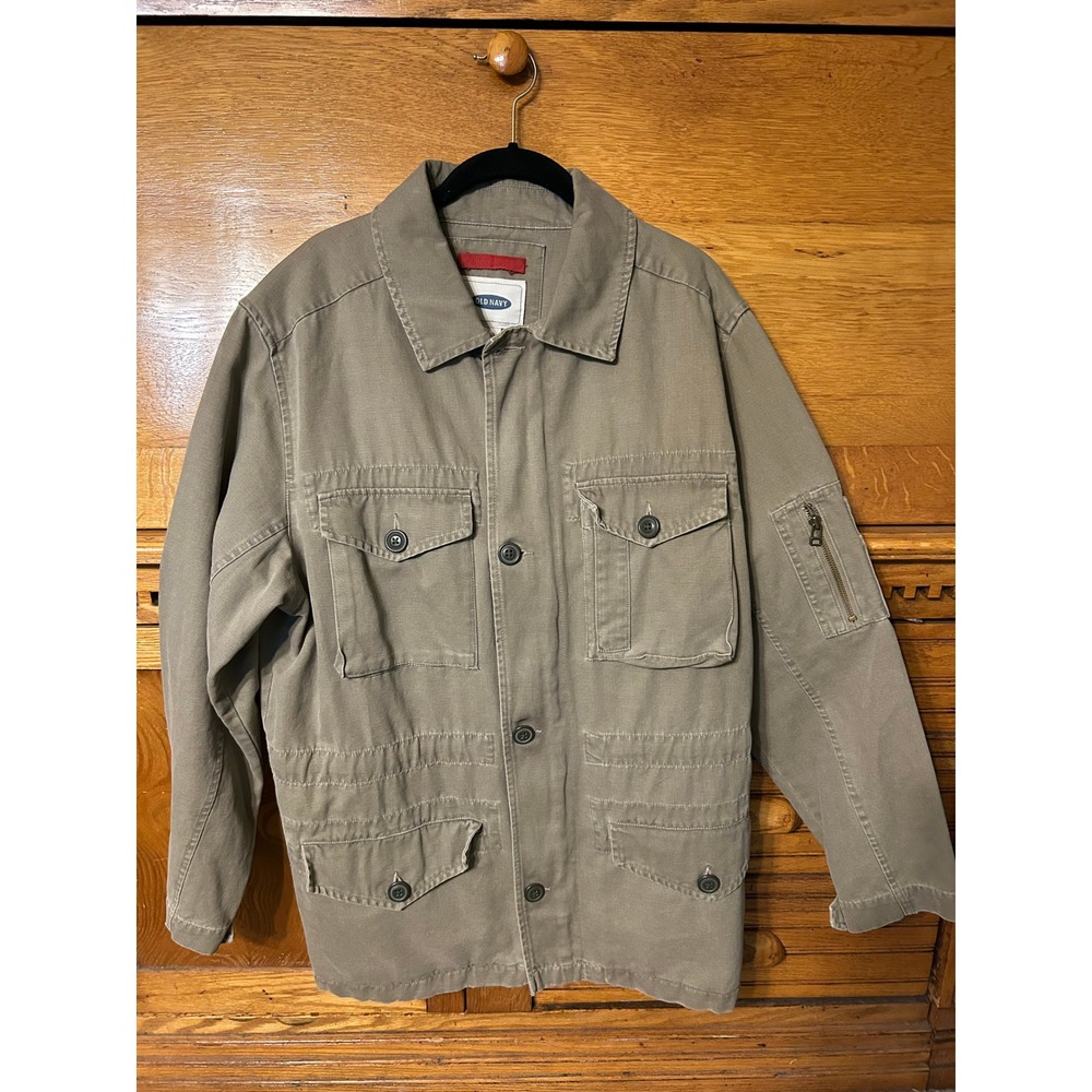 Old Navy Mens Field Chore Jacket Small Khaki‎ Military Utility Cargo M65 Style